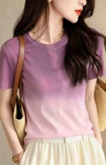 Summer New Gradient Color Crew Neck Ice Silk Knit Short Sleeve T-shirts, 2140 Pieces Bulk Stock Clearance - Image 7