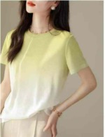 Summer New Gradient Color Crew Neck Ice Silk Knit Short Sleeve T-shirts, 2140 Pieces Bulk Stock Clearance - Image 5