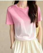 Summer New Gradient Color Crew Neck Ice Silk Knit Short Sleeve T-shirts, 2140 Pieces Bulk Stock Clearance - Image 3