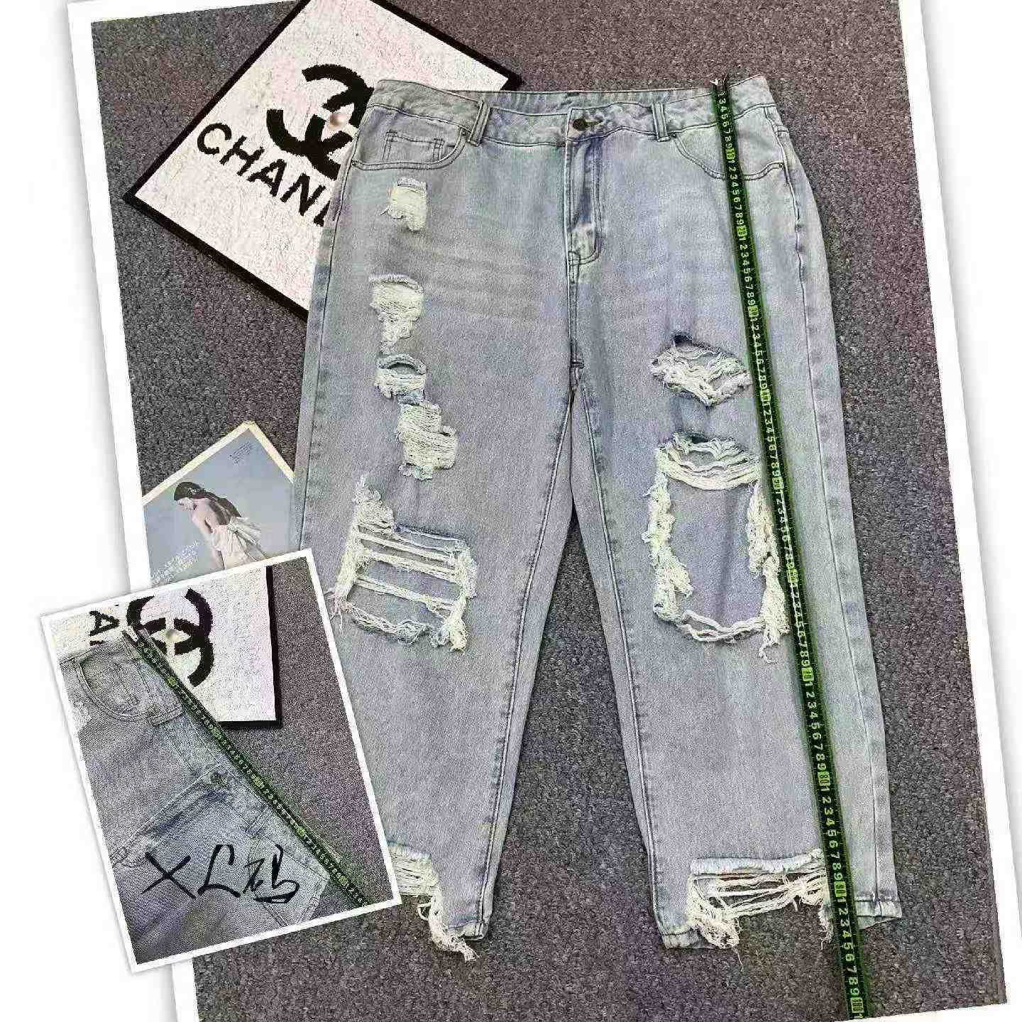 Summer New Branded Original American Style Loose Plus Size Ripped Jeans, 229 Pieces Bulk Stock Wholesale - Image 1