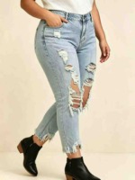 Summer New Branded Original American Style Loose Plus Size Ripped Jeans, 229 Pieces Bulk Stock Wholesale - Image 4