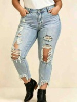 Summer New Branded Original American Style Loose Plus Size Ripped Jeans, 229 Pieces Bulk Stock Wholesale - Image 3