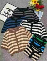 Summer New Contrast Stripe Hollow Knit Short Sleeve Open Cardigan, 238 Pieces Bulk Stock - Image 1