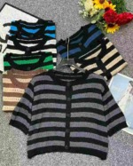 Summer New Contrast Stripe Hollow Knit Short Sleeve Open Cardigan, 238 Pieces Bulk Stock - Image 9