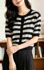 Summer New Contrast Stripe Hollow Knit Short Sleeve Open Cardigan, 238 Pieces Bulk Stock - Image 6
