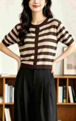 Summer New Contrast Stripe Hollow Knit Short Sleeve Open Cardigan, 238 Pieces Bulk Stock - Image 5