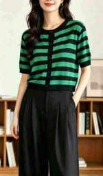 Summer New Contrast Stripe Hollow Knit Short Sleeve Open Cardigan, 238 Pieces Bulk Stock - Image 4