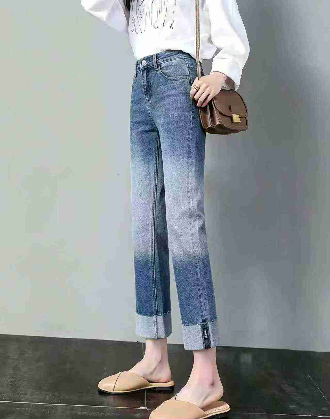 328 Pieces New Spring Summer Women's High Waist Cuffed Straight Slim Cigarette Jeans S-XL, Authentic Individual Pack Bulk Clearance - Image 2
