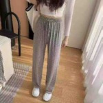 991 Pieces Summer Thin High Waist Loose Straight Gray Sports Pants Stock Clearance - Image 5