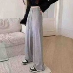 991 Pieces Summer Thin High Waist Loose Straight Gray Sports Pants Stock Clearance - Image 3