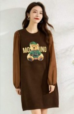 Spring New Arrival Vintage Cartoon Print Patchwork Sleeve Midi Knit Sweater Dress, About 60 Pieces Bulk Stock Wholesale - Image 6