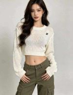 Spring Summer New Sexy Hollow Out Crochet Embroidered Long Sleeve Knit Top - 210 Pieces Bulk Stock Wholesale - Image 5