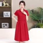 Summer New Retro Slim Short Sleeve Tie-Waist Mom Dress, 1190 Pieces Bulk Stock Wholesale Clearance - Image 4