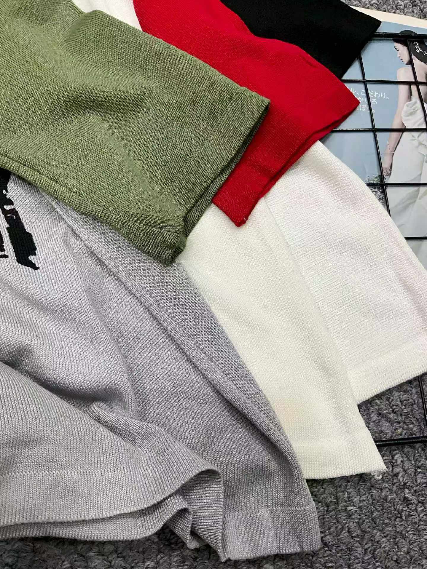 Summer New American Vintage Hollow Out Colorblock Letter Print Loose Short Sleeve Knit T-Shirt, Around 100 Pieces - Image 2