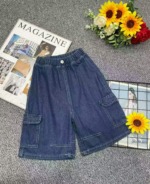 Summer New Unisex Boys Girls Kids Vintage Washed Cotton Multi-pocket Cargo Denim Shorts Size 100-150, Total 424 Pcs Bulk Wholesale - Image 1