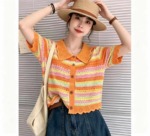 Summer New Loose Color-block Gradient Crochet Hollow-out Lapel Knit Short Sleeve Cardigan 340 Pcs Bulk Stock - Image 6