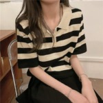 Summer New Contrast Color Stripe Polo Collar Knit Short Sleeve Tops - 376 Pieces Bulk Stock Wholesale - Image 5