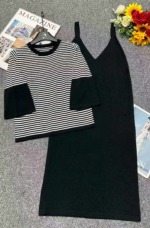 Clearance 63 Sets Spring Summer Korean Style Colorblock Striped Knit 2-Piece Outfit One Size - Image 1