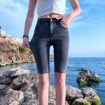 Summer New High Stretch High Waist Slimming Fitted Frayed Denim Five-inch Shorts, About 200 Pieces For Bulk Wholesale Clearance - Image 6