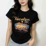 500 Pieces High Stretch American Retro Irregular High Waist Slim Short Sleeve T-Shirts - Image 1