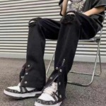 155 Pcs Summer Men's Black Ripped Jeans European American High Street Zipper Straight Wide Leg Floor-length Pants Bulk Stock - Image 6