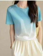 Summer New Gradient Color Crew Neck Ice Silk Knit Short Sleeve T-shirts, 2140 Pieces Bulk Stock Clearance - Image 4