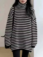 New Winter Colorblock Striped Loose Large Fit High Neck Sweater | Approx 80 Pieces | Bulk Clearance - Image 5