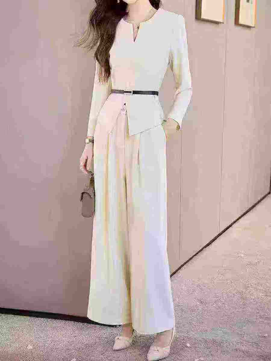 High-end Elegant Women's 2-Piece Blazer & Wide Leg Pants Suit, 3 Colors, S-4XL, 1100 Sets, Factory Original Packing - Image 2
